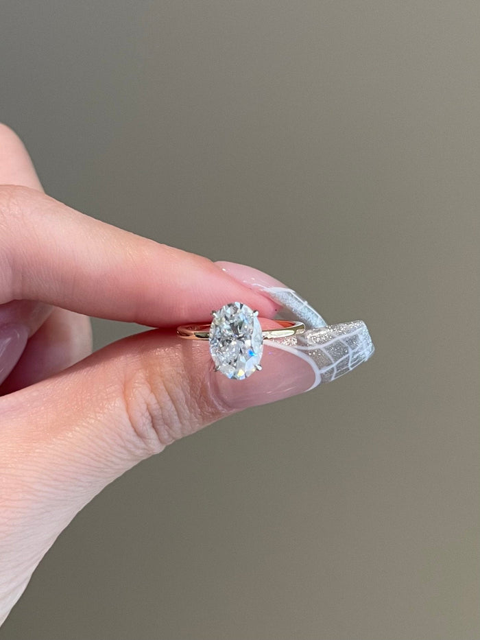Oval Cut Moissanite Slim Band Hidden Halo Solitaire Engagement Ring 2 CT to 5 CT - view 1