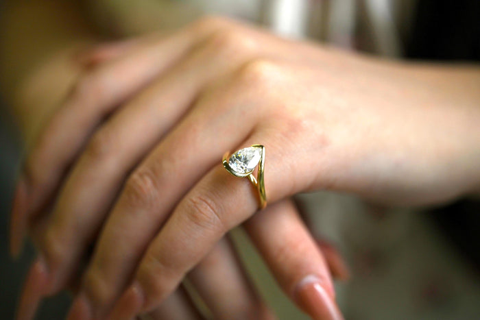 Pear Cut Moissanite Bypass Engagement Ring 2 CT to 5 CT - side view 2