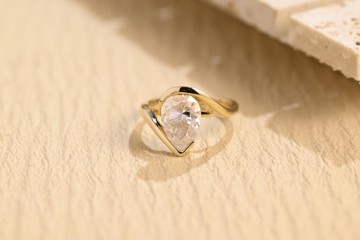 Pear Cut Moissanite Bypass Engagement Ring 2 CT to 5 CT - front view 1