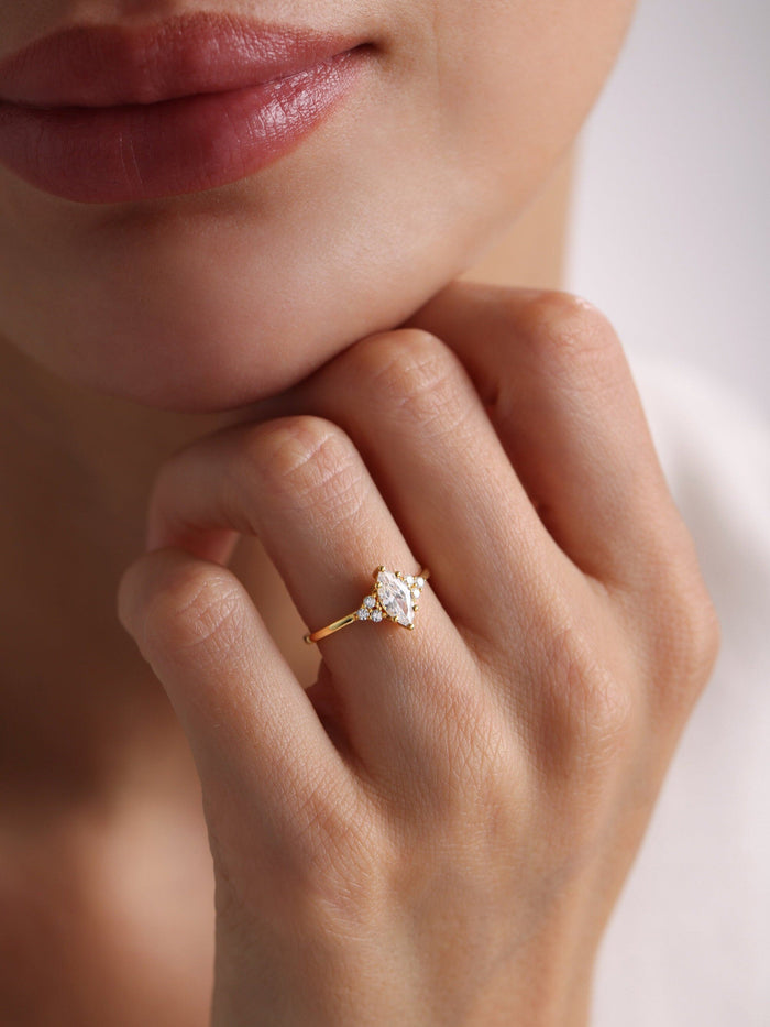 Marquise Cut Moissanite Cluster Engagement Ring - front view 2