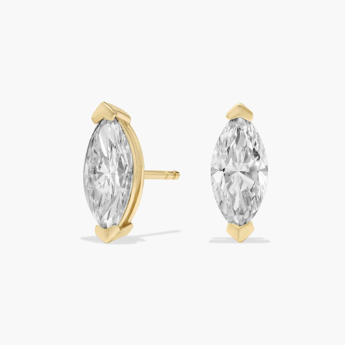 Marquise Cut Moissanite Stud Earrings Half Bezel Set | Minimalist Diamond Alternative Earrings | Solid Gold or Silver | Gift for Women