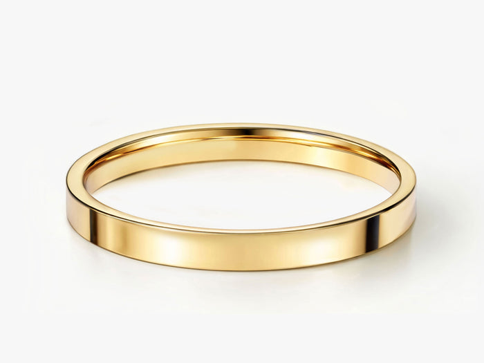 2mm classic flat wedding band in polished yellow gold