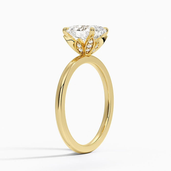Side view of the lotus petal basket set with round moissanite accents