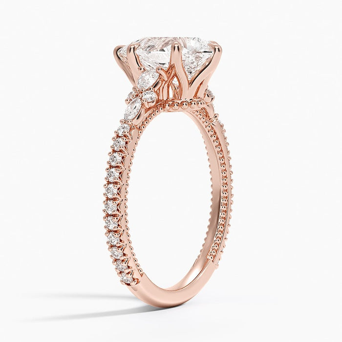 Side view showing the graduated cluster accents running into full length pave
