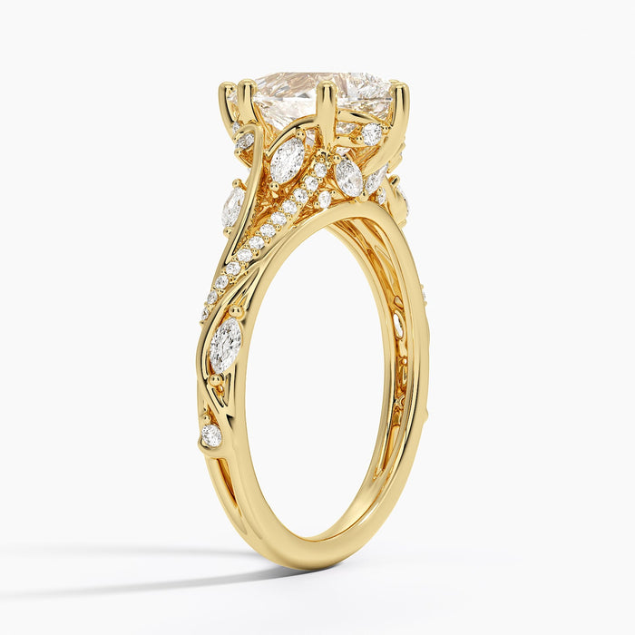 Side view showing the pierced scrollwork with marquise set into the openings