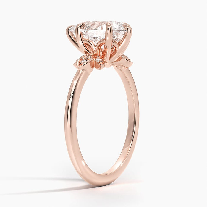 Side view showing the marquise shaped metal petals with pave set inside them