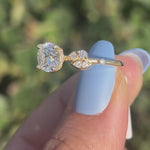 Load and play video in Gallery viewer, Nature Inspired Moissanite Wedding Ring with Leaf and Cluster Design in Rose Gold