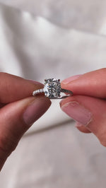 Load and play video in Gallery viewer, Hidden Halo Cushion Cut Bridal Ring