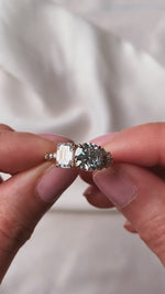 Load and play video in Gallery viewer, Toi Et Moi Moissanite Engagement Ring Round & Emerald Cut Two-Stone Vintage Bridal Ring