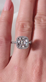 Load and play video in Gallery viewer, Vintage Cushion Cut Moissanite Halo Engagement Ring Anniversary Ring