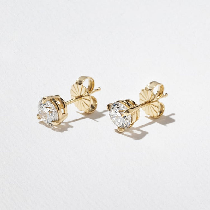 Round Moissanite Classic Three Prong Stud Earrings, Solitaire Studs, view 2