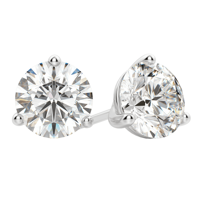 Round Moissanite Martini Stud Earrings, 3 Prong Solitaire Studs, view 2
