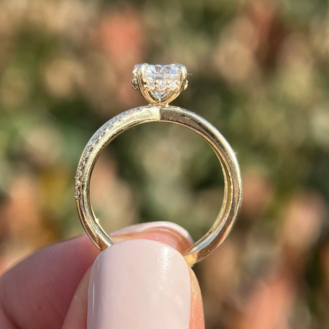 Round Cut Moissanite Split Shank Engagement Ring Pave Wedding Ring Mapple Gems