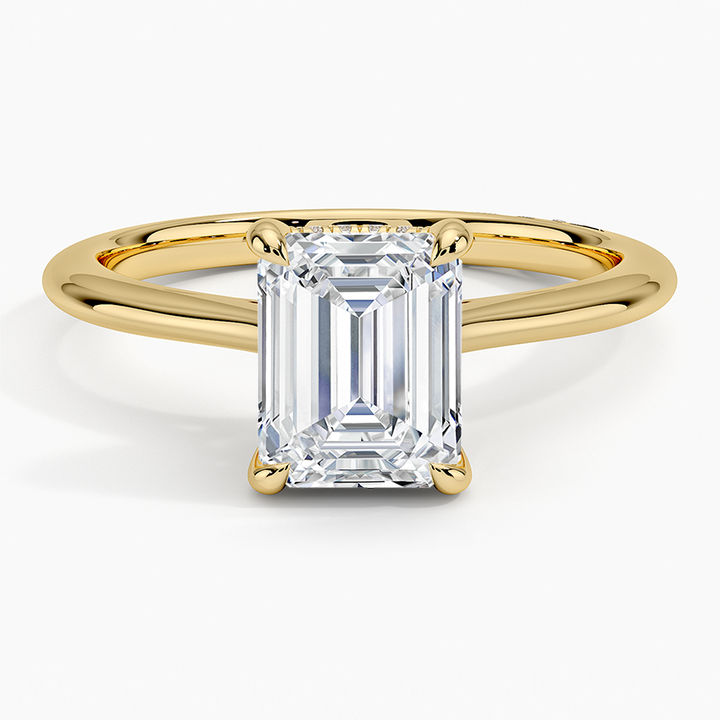 Emerald Cut Moissanite Hidden Halo Ring on a Plain Band: A Buyer's Guide