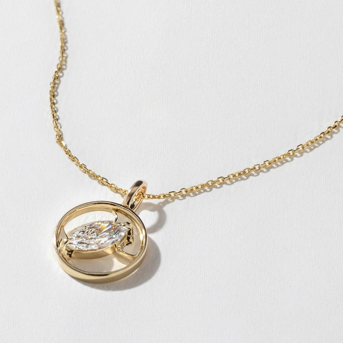 Marquise Solitaire Floating Ring Frame Moissanite Pendant Necklace image 2