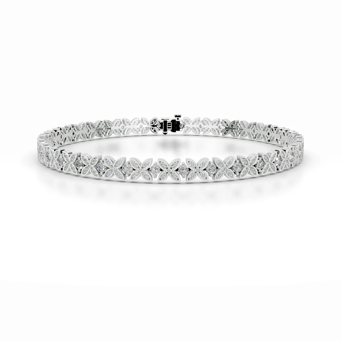 Floral Milgrain Marquise Link Moissanite Bracelet image 1
