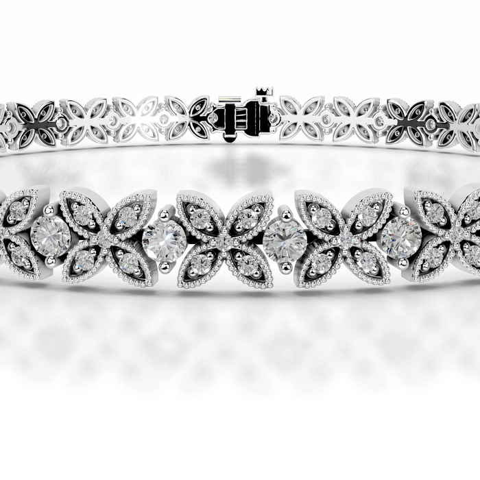 Floral Milgrain Marquise Link Moissanite Bracelet image 2
