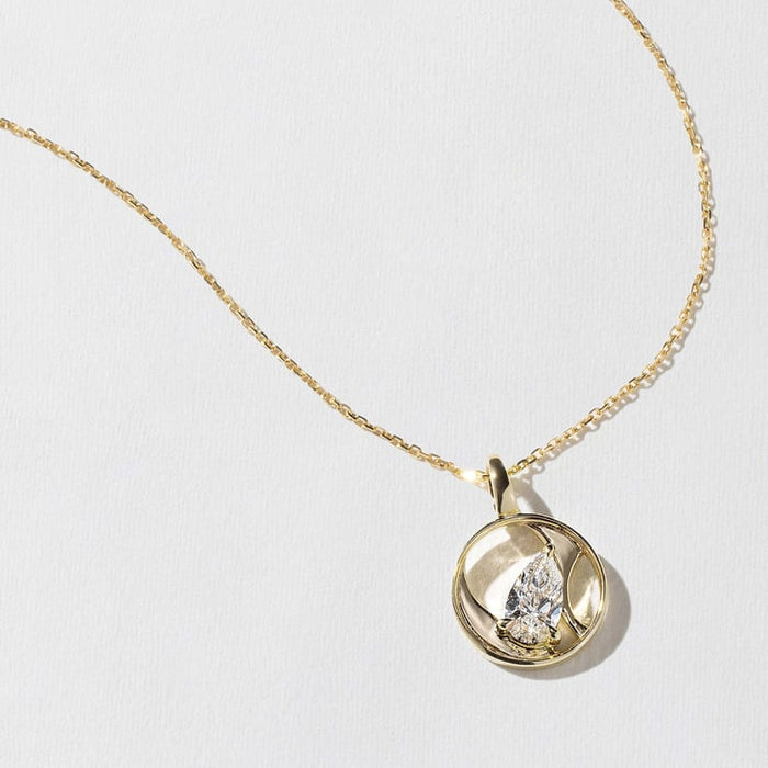 Pear Solitaire Round Disc Frame Moissanite Pendant Necklace image 1
