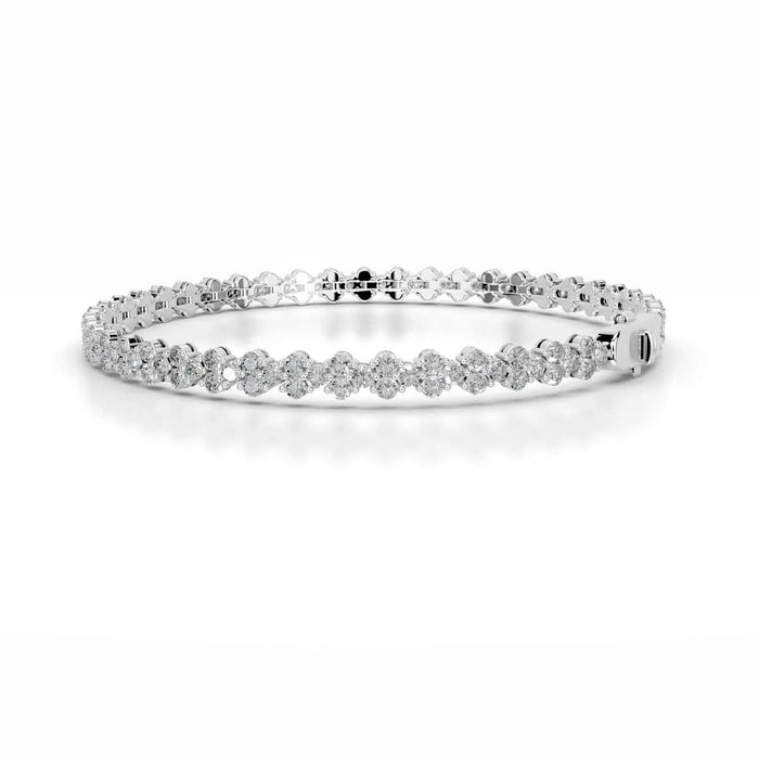 Round Moissanite Flower Cluster Bangle Bracelet image 2