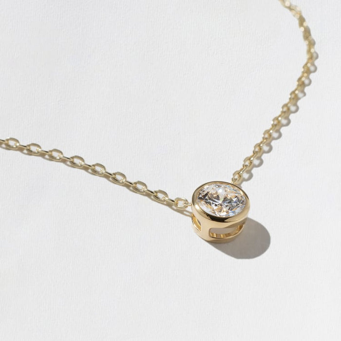 Round Bezel Solitaire Moissanite Pendant Necklace image 2