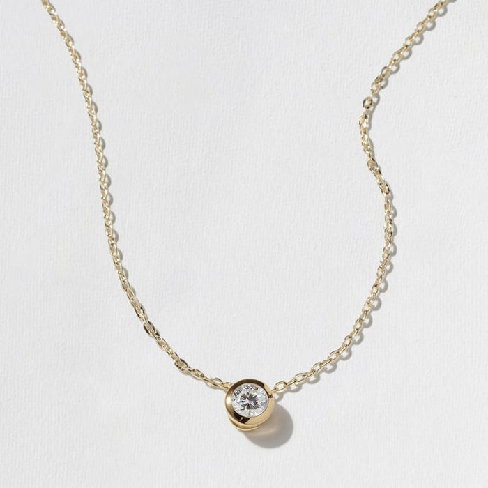 Round Bezel Solitaire Ball Slider Chain Moissanite Pendant Necklace image 1