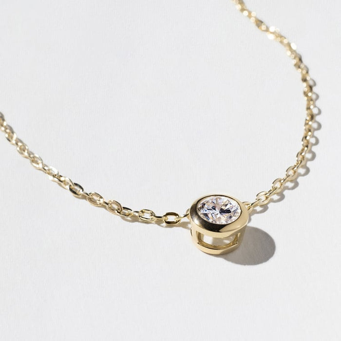 Round Bezel Solitaire Ball Slider Chain Moissanite Pendant Necklace image 2