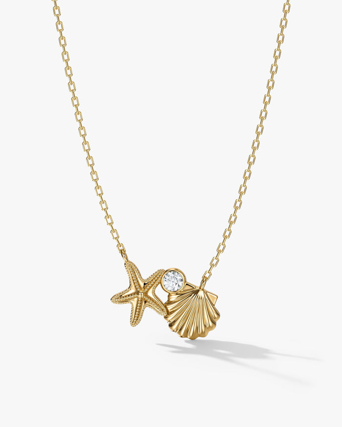 Starfish And Shell Moissanite Pendant Necklace image 1