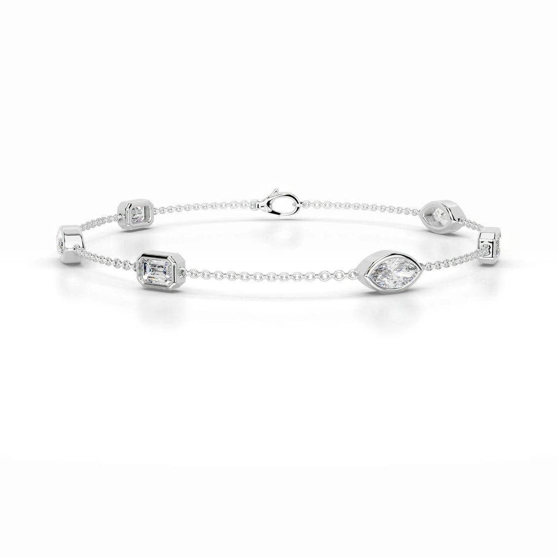 Emerald Cut and Marquise Bezel Station Moissanite Chain Bracelet image 1