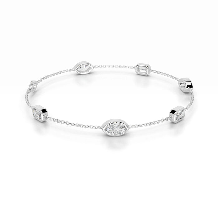 Emerald Cut and Marquise Bezel Station Moissanite Chain Bracelet image 2