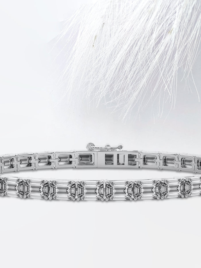 Emerald Cut Cluster Station Moissanite Tennis Bracelet image 2