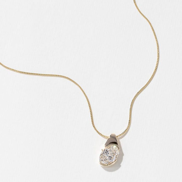 Oval Half Bezel Solitaire Moissanite Pendant Necklace image 1