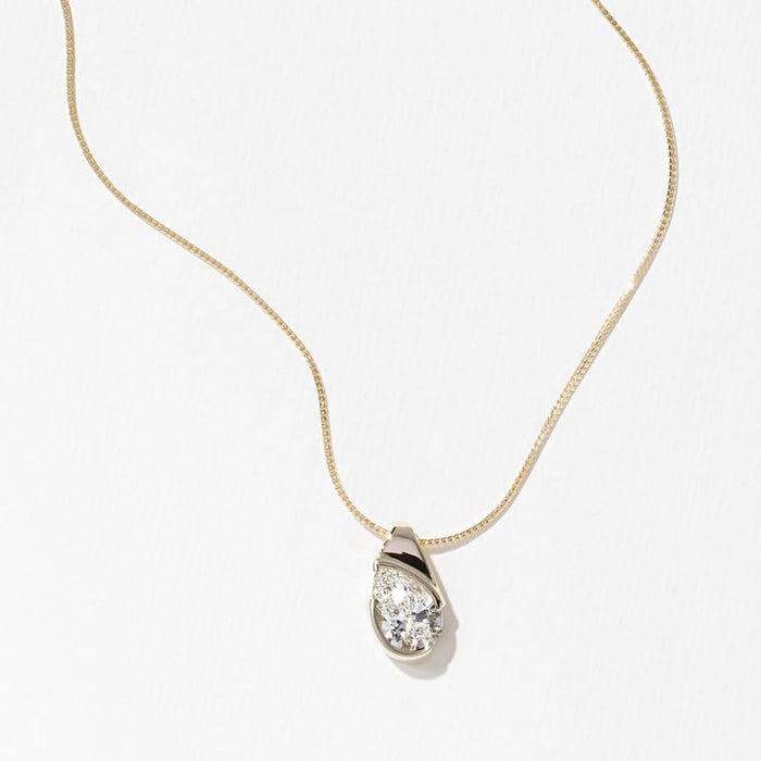 Pear Half Bezel Solitaire Moissanite Pendant Necklace image 1