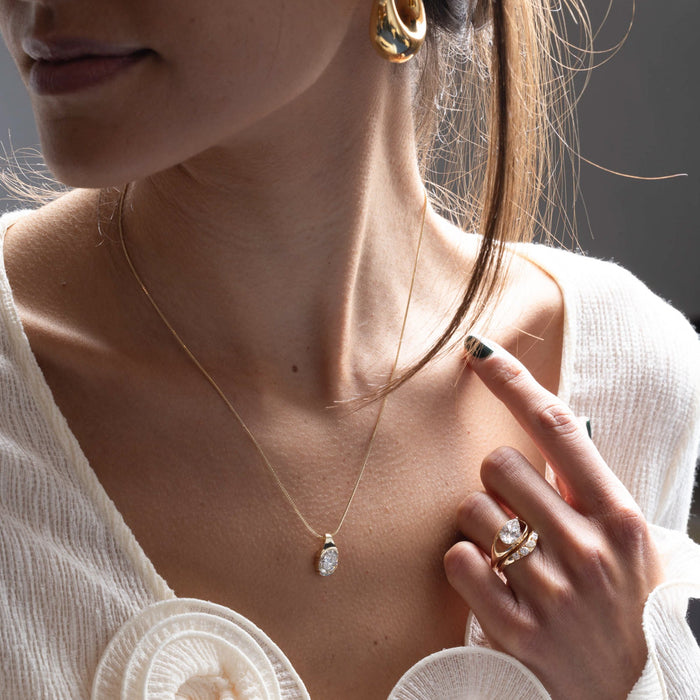 Pear Half Bezel Solitaire Moissanite Pendant Necklace image 2