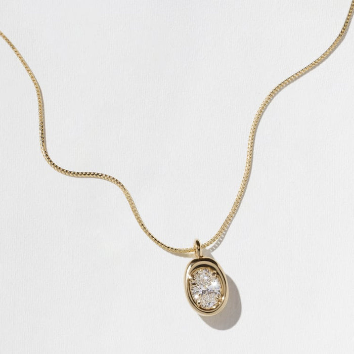 Oval Bezel Solitaire Sculpted Frame Moissanite Pendant Necklace image 1