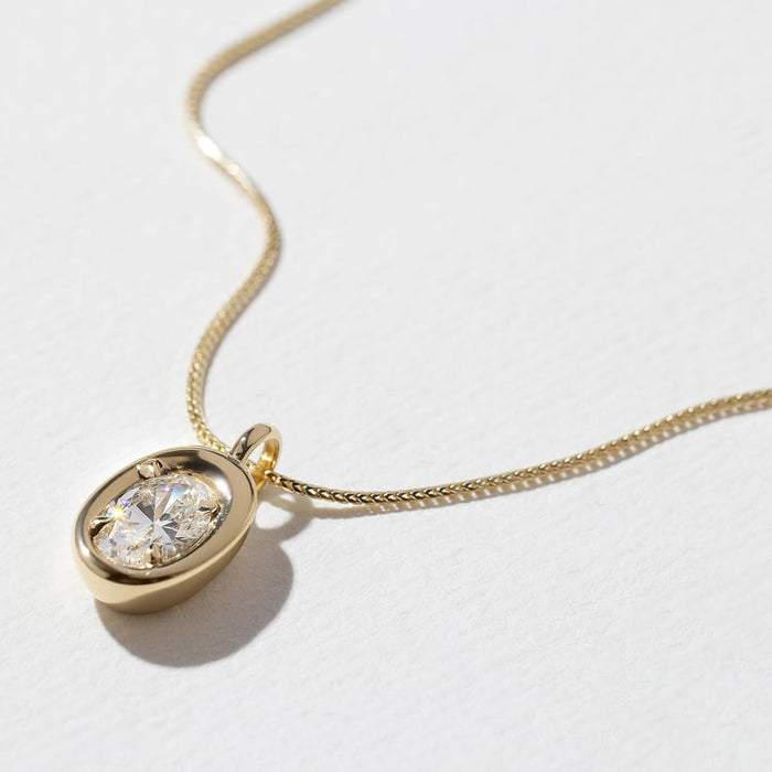 Oval Bezel Solitaire Sculpted Frame Moissanite Pendant Necklace image 2