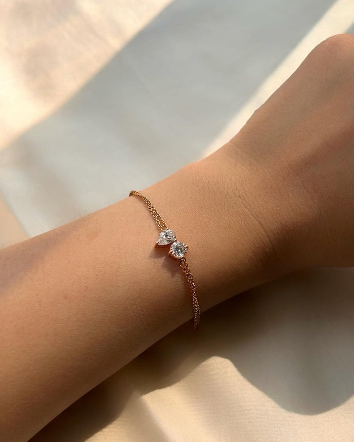 Pear and Round Toi et Moi Chain Moissanite Bracelet image 1