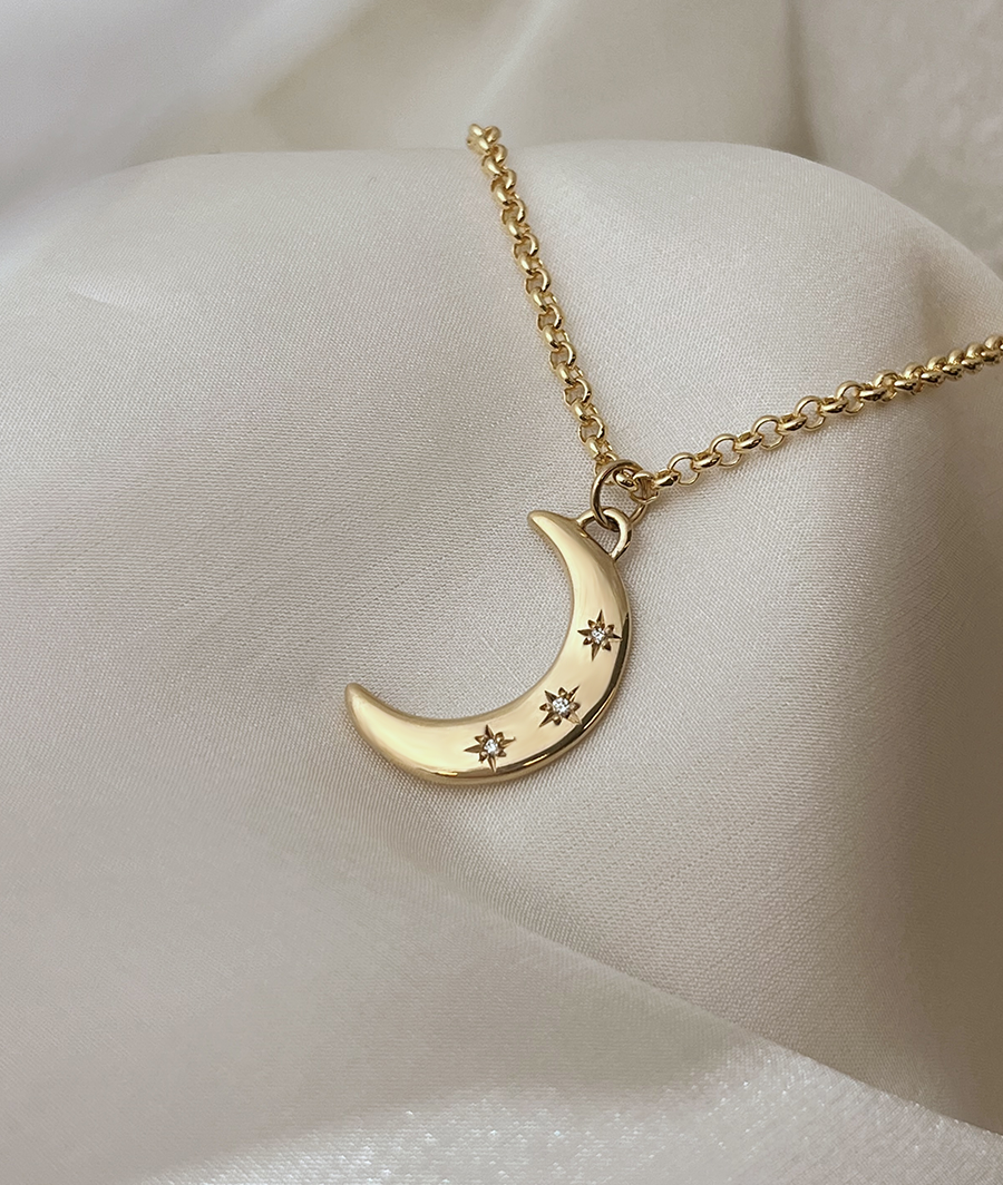 Crescent Moon Star Set Moissanite Pendant Necklace image 1
