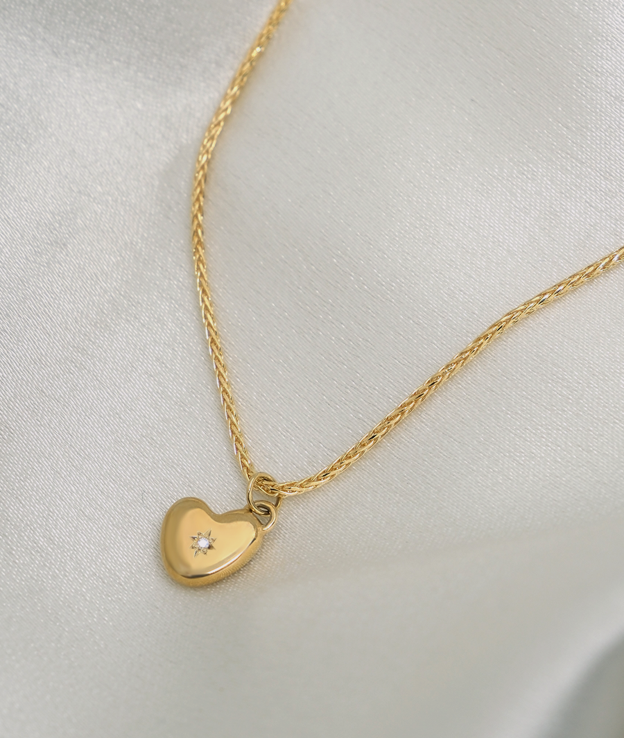 Starburst Puffed Heart Moissanite Pendant Necklace image 1