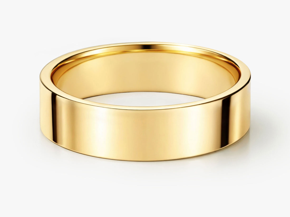 5mm classic flat wedding band in polished yellow gold