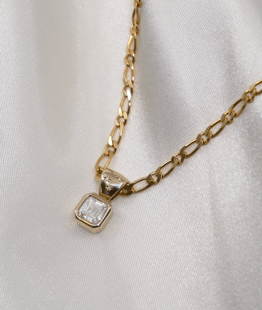 Asscher Cut Bezel Solitaire Engraved Bail Moissanite Pendant Necklace image 1