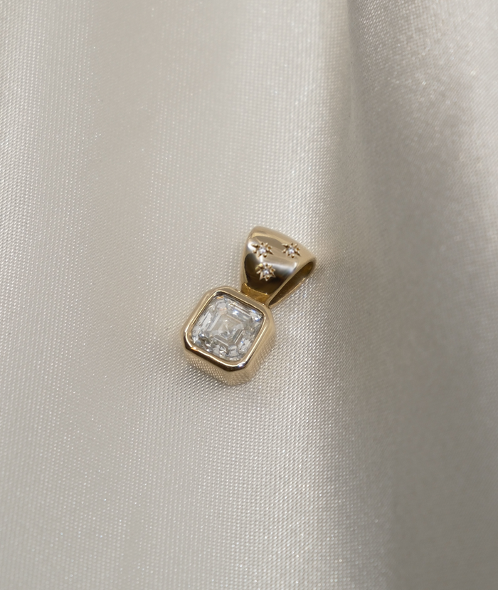 Asscher Cut Bezel Solitaire Engraved Bail Moissanite Pendant Necklace image 2