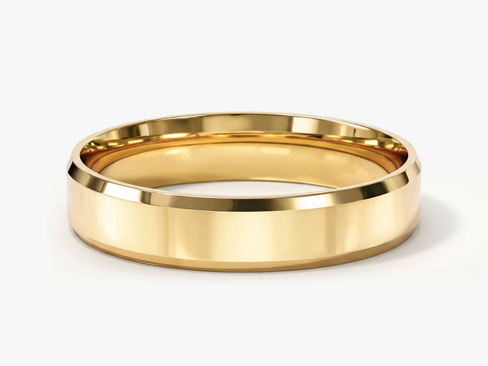 4mm beveled edge wedding band in polished yellow gold