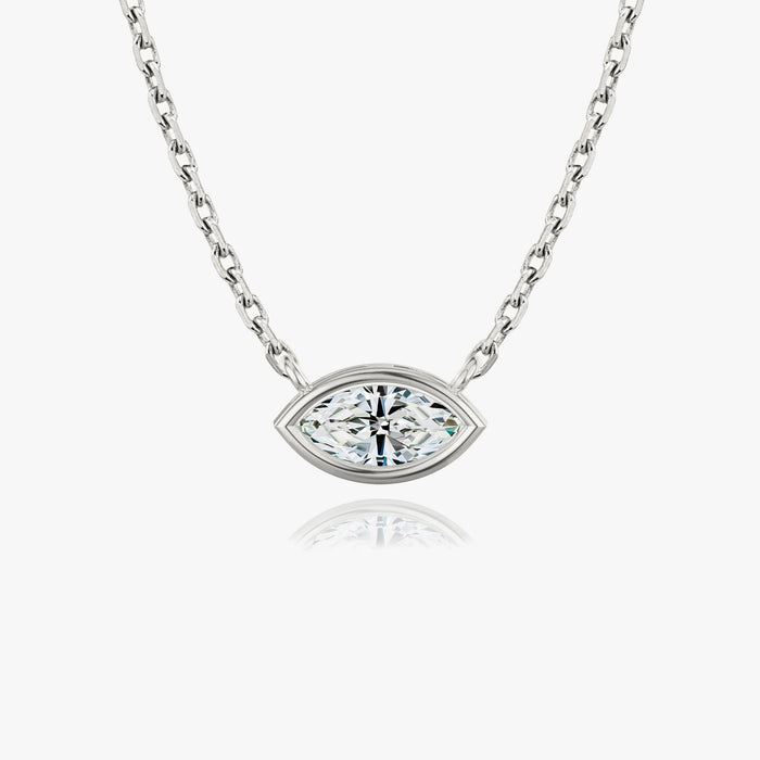 East West Marquise Bezel Solitaire Moissanite Pendant Necklace image 1