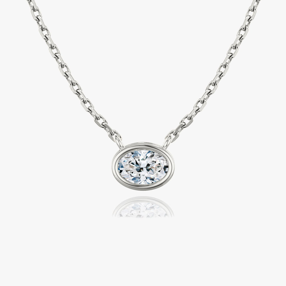 East West Oval Bezel Solitaire Moissanite Pendant Necklace image 1