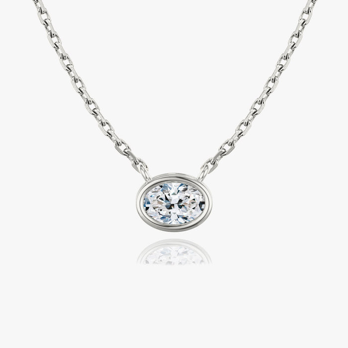 East West Oval Bezel Solitaire Moissanite Pendant Necklace image 1