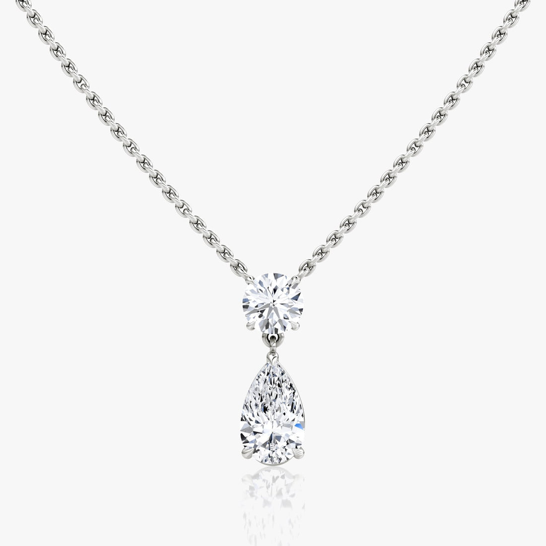 Pear and Round Two Stone Drop Moissanite Pendant Necklace image 1