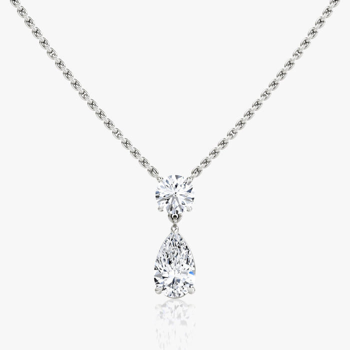 Pear and Round Two Stone Drop Moissanite Pendant Necklace image 1