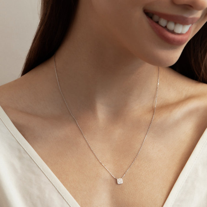 Pave Cushion Cluster Moissanite Pendant Necklace image 2