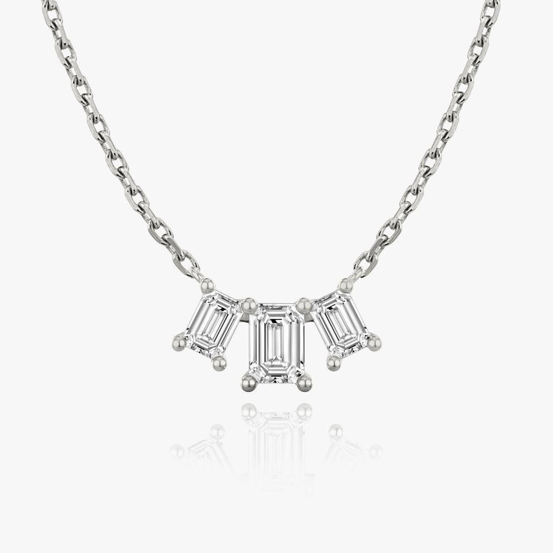 1 Carat Three Stone Emerald Cut Bar Moissanite Pendant Necklace image 1