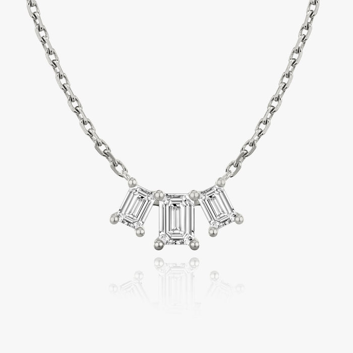 1 Carat Three Stone Emerald Cut Bar Moissanite Pendant Necklace image 1